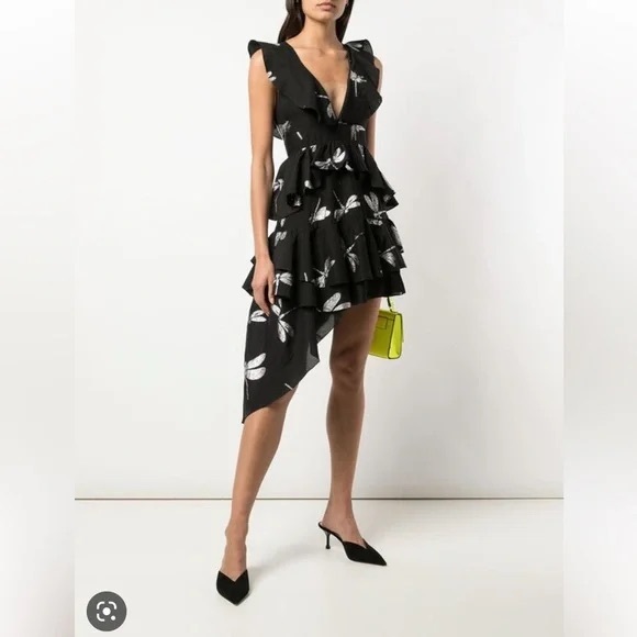 Cynthia Rowley NY Sleeveless Jetset Silver Dragonfly High Low Mini Dress - Picture 2 of 5